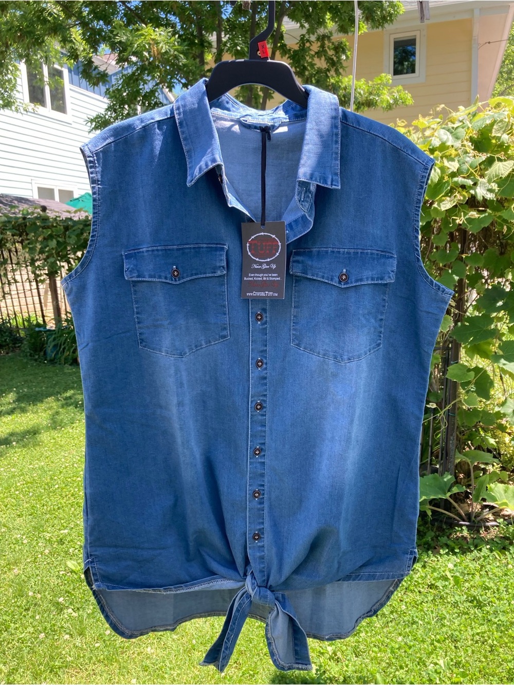 NEW Cowgirl Tuff Western Shirt Womens Sleeveless Denim Vest Top Size Large